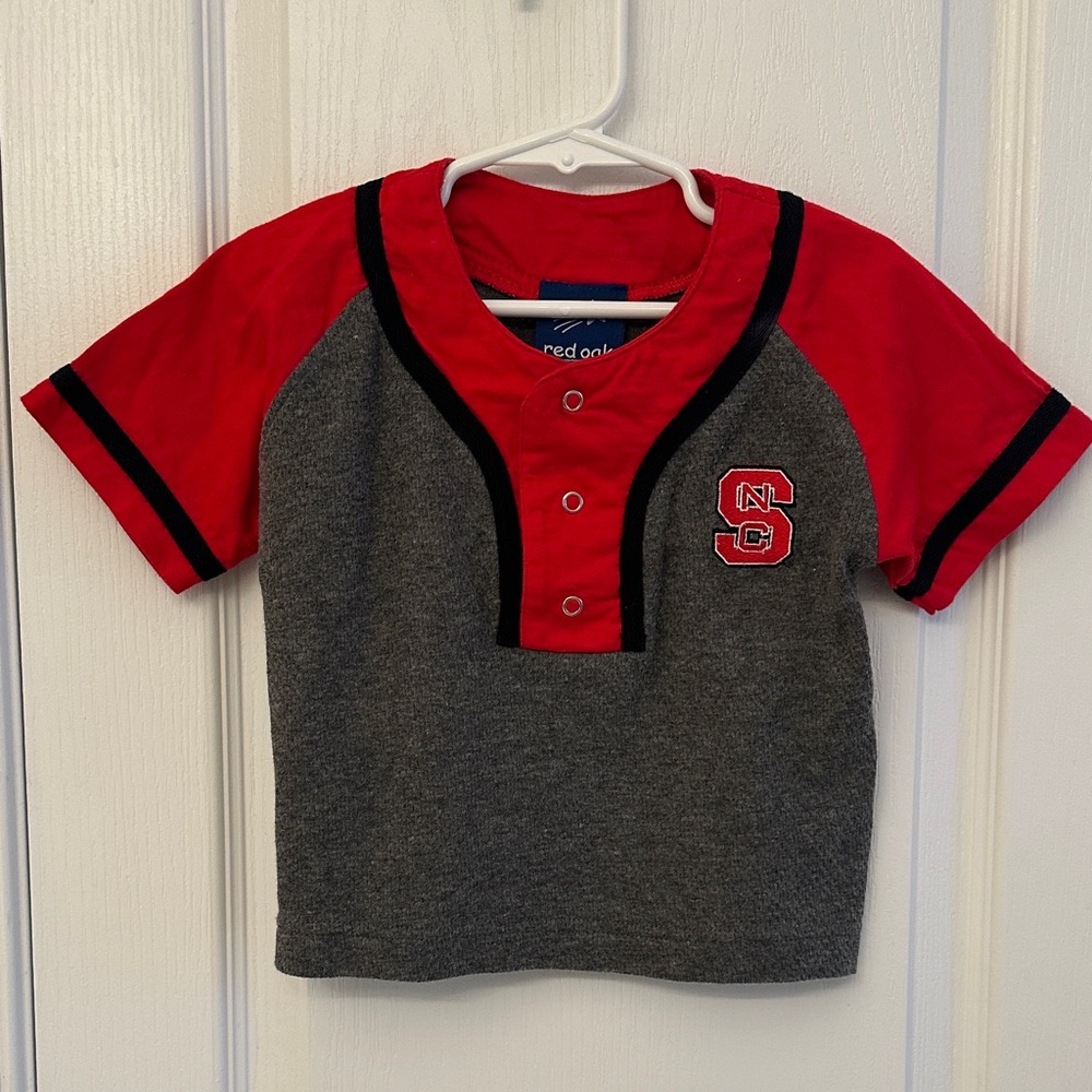 Children’s NCSU Red and Gray with Black Trim Baseball Tee -Size 3T